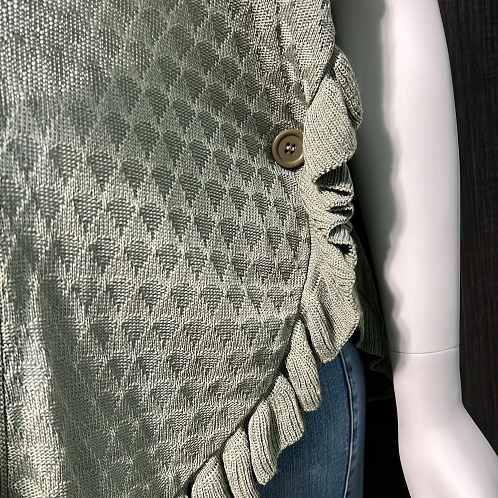NWT Joseph A. Sea Grass Green Open Front Ruffle Cardigan Wrap Knit Vest S - Picture 7 of 11